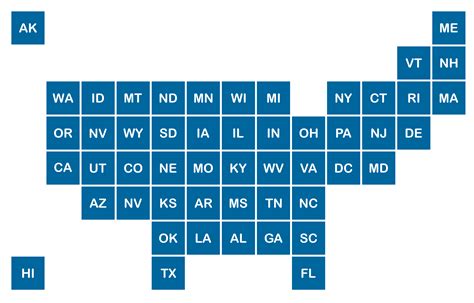 Interactive Square Tile Grid Map of the USA for Data Visualization and Infographics