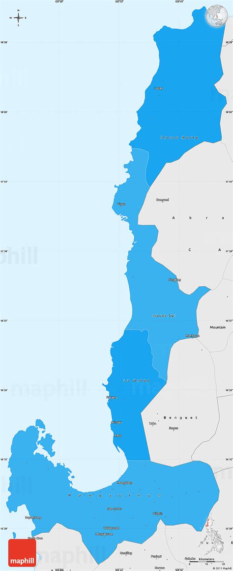 Political Shades Simple Map of Region 1, single color outside, borders and labels