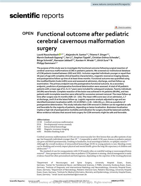 (PDF) Functional outcome after pediatric cerebral cavernous ...