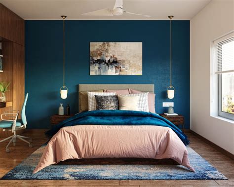 Indigo Blue Bedroom Wallpaint Design | Livspace