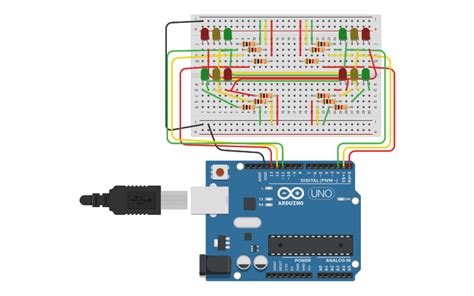 Circuit design 4-Way Traffic Light System - Tinkercad