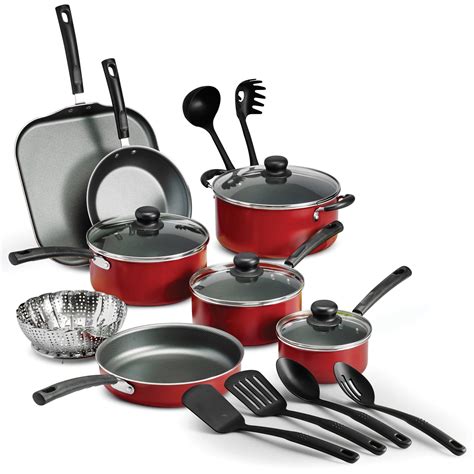 Non Stick 18 Piece Pots And Pans Lids Cookware Set Cooking Kitchen Red ...