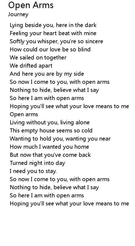 Open Arms Lyrics - Follow Lyrics