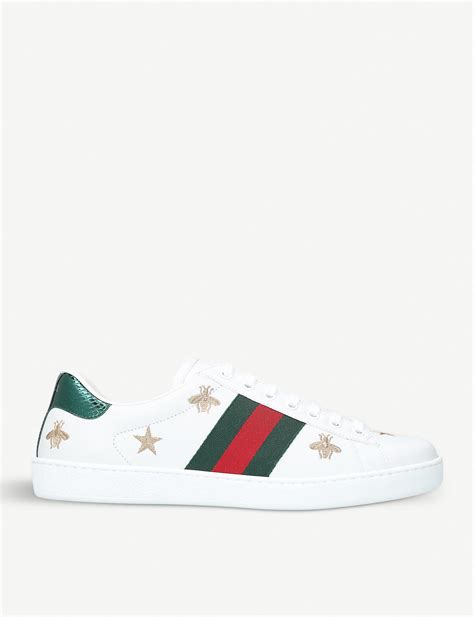 Gucci New Ace Bee-embroidered Leather Trainers in White for Men - Lyst