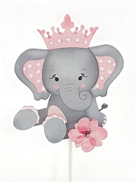 Topper de pastel de elefante personalizado en rosa o azul o púrpura, decoración de pasteles ...