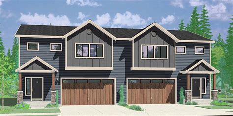 House front color elevation view for D-638 Duplex house plan with two car garage D-638 | Duplex ...
