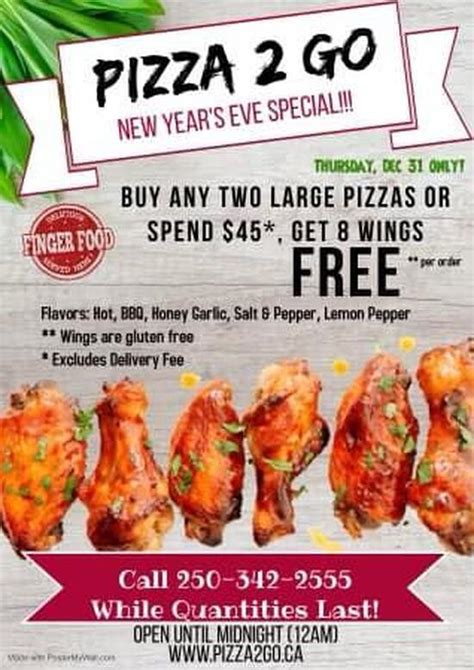 Menu at Pizza 2 Go pizzeria, Invermere