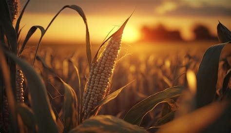 Premium Photo | Corn field at sunset generative ai