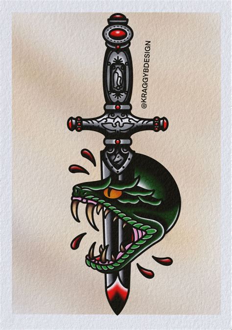 Harry Potter Basilisk Gryffindor Sword Traditional Tattoo Flash Print in 2022 | Traditional ...