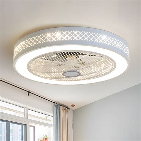 Circular Metallic LED Semi Flush Mount Modernist Bedroom Ceiling Fan ...