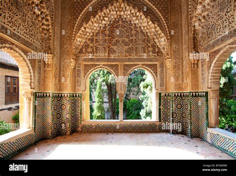 Architectural details in the Alhambra Palace, Granada, Spain Stock ...