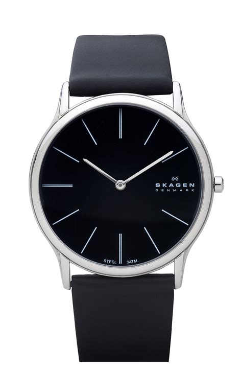 Skagen Round Case Leather Strap Watch | Nordstrom