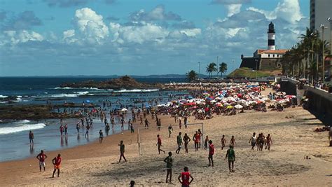 SALVADOR, BRAZIL - April 2008: Beach In Salvador With Barra Lighthouse ...