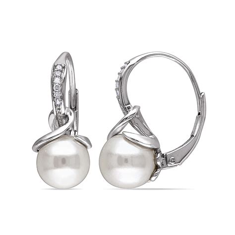 Cultured Freshwater Pearl & Diamond Accent Sterling Silver Earrings ...