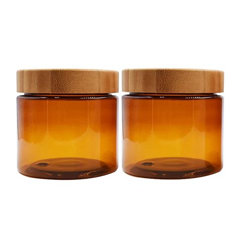 Bamboo Cosmetic Packaging Amber Plastic Jars 200ml 250ml 500ml Body Scrub Jars With Wood Lid ...