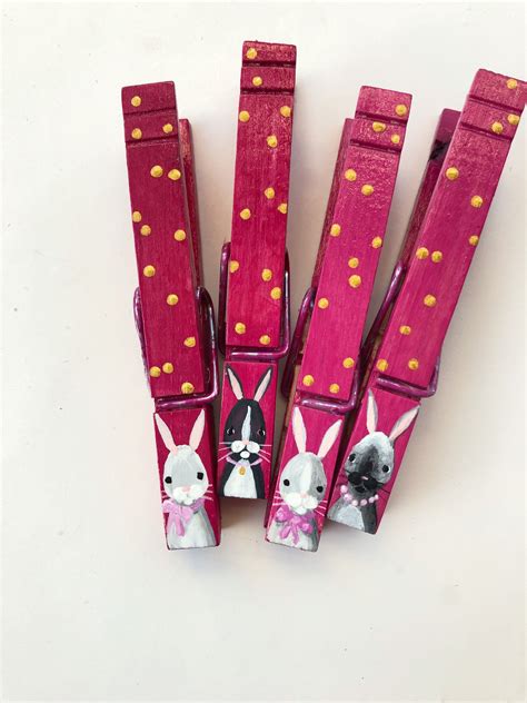 EASTER BUNNY CLOTHESPINS painted magnets pink bunny basket stuffer ...