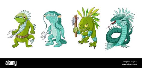 Cartoon monster sea creature characters set. Vector clip art ...