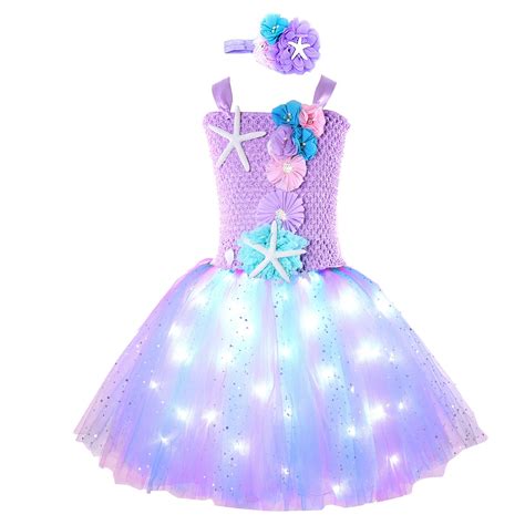 Mermaid Costume for Girls Colored LED Light Up Little Mermaid Princess ...