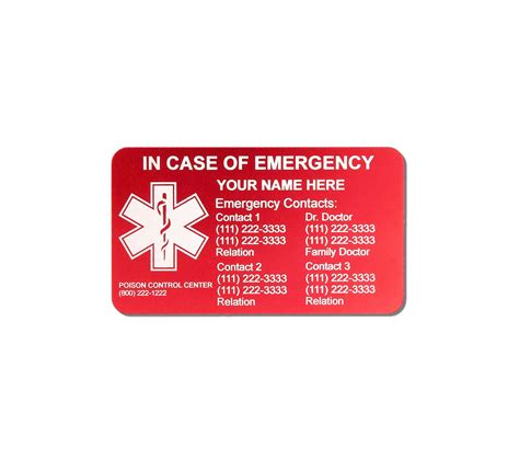 I.C.E. Card, Emergency Card, Anodized Aluminum, in Case of Emergency Card, Medical Card Medical ...