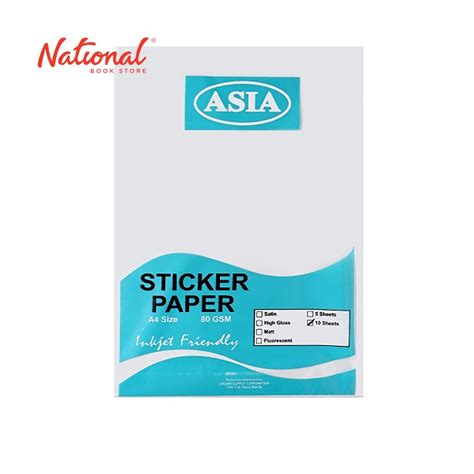 ASIA STICKER PAPER A4 80GSM 10S MATTE