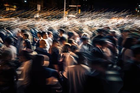 A Crowd of People Walking Across a Street at Night. Motion Blur. AI Generative Image. Stock ...