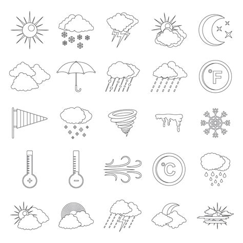 Weather icons set, outline style 8812869 Vector Art at Vecteezy