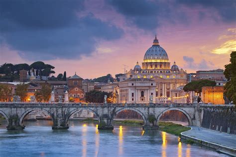 Rome, Italy, Vatican City, Cathedral, Church, River, Bridge, Evening, Lights, Sky, Clouds ...