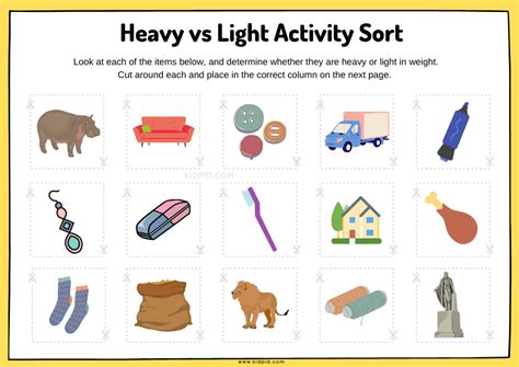 Heavy vs Light Sorting Activity Worksheets - Kidpid