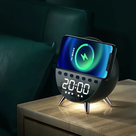 5in1 Wireless Charger Alarm Clock Bluetooth Speaker 15w Fast Charging Station Built-in Sleep ...