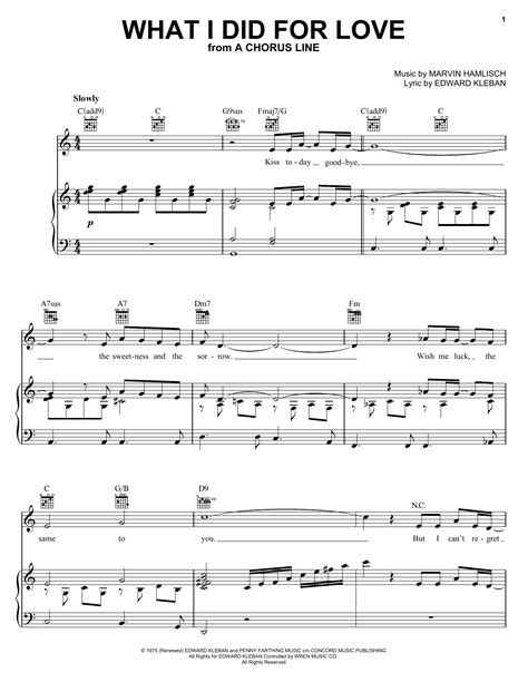 What I Did For Love by Marvin Hamlisch Sheet Music for Piano, Vocal & Guitar Chords (Right-Hand ...