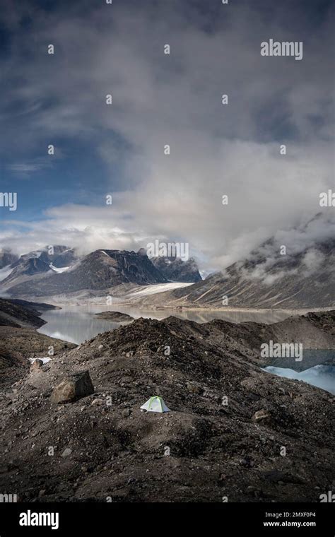 The tongue of Tupermit Glacier in Akshayuk Pass. Auyuittuq National Park, Baffin Island, Canada ...