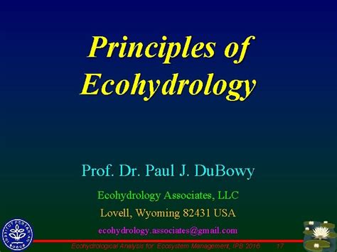 Introduction to Ecohydrology Concepts and Applications Prof Dr