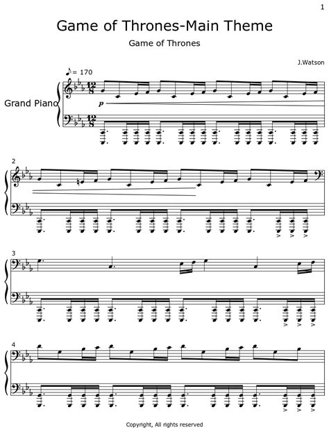 Game of Thrones-Main Theme - Sheet music for Piano