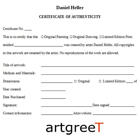 Certificate of Authenticity COA – artgreeT