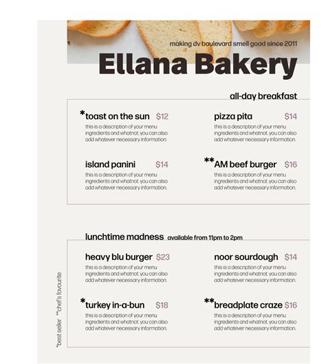 Sample Bakery Menu on Behance