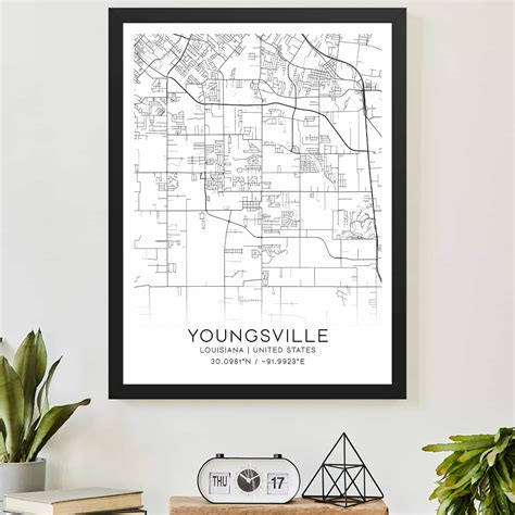 Youngsville Louisiana Map Poster, Modern Home Decor Wall Art Print - Custom Maps & Posters