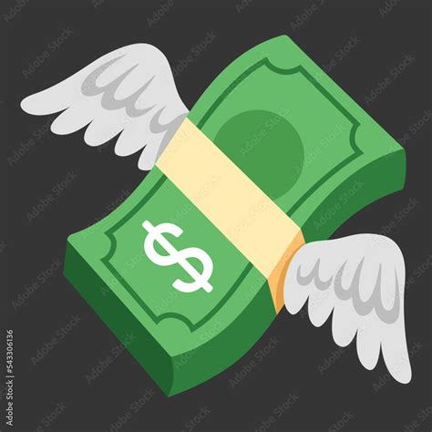 Money with Wings vector flat emoji icon design. Isolated banded stack ...