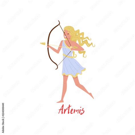 Artemis Olympian Greek Goddes, ancient Greece myths cartoon character vector Illustration on a ...