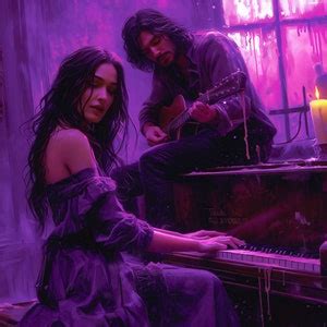 Purple Harmony, Piano Grace, Guitar Passion. Woman Plays, Man Serenades, Romance Unfolds. Unique ...