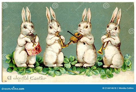 Vintage Easter Greeting Card Illustration with Bunnies Eggs Chicks ...