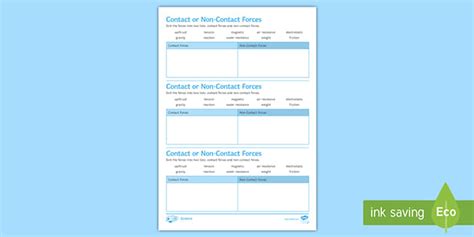 Contact or Non-Contact Forces Worksheet (teacher made)