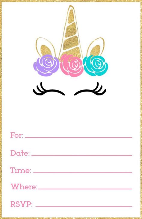 a unicorn birthday party card with the words for date time where rsp is ...