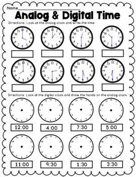 Telling Time on Analog and Digital Clocks Worksheets | Math time, Analog, Reading comprehension ...