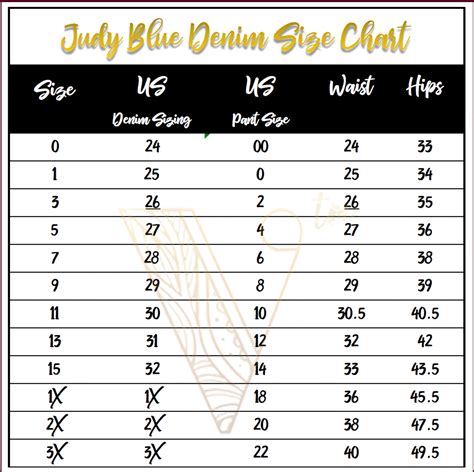 Judy Blue Conversion Chart