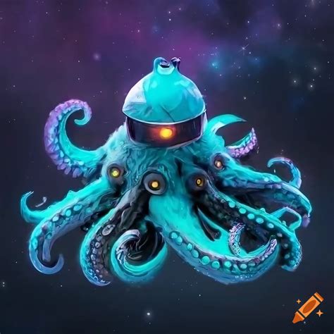 Ultra realistic depiction of a furry robotic octopus monster in space on Craiyon