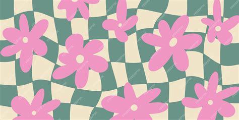 Premium Vector | Groovy checkered daisy flowers background retro 70s ...