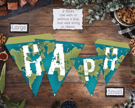 Printable Birthday Bunting Flag Banner Travel World Map Explorer Design Editable DIY Corjl ...