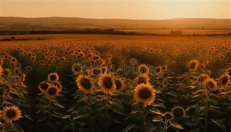 Flor De Girasol En Vibrante Puesta De Sol Sobre El Paisaje Rural Generado Por Ai Stock de ...