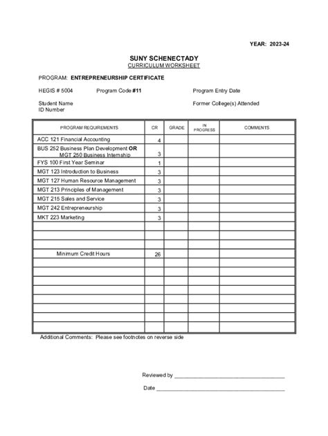 Fillable Online Entrepreneurship Certificate Curriculum Worksheet 2023-2024. Entrepreneurship ...