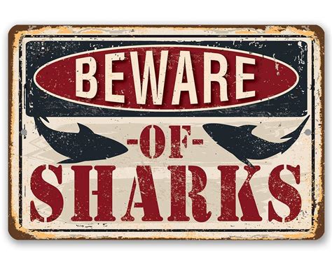 Beware of Sharks - Metal Sign - Lone Star Art